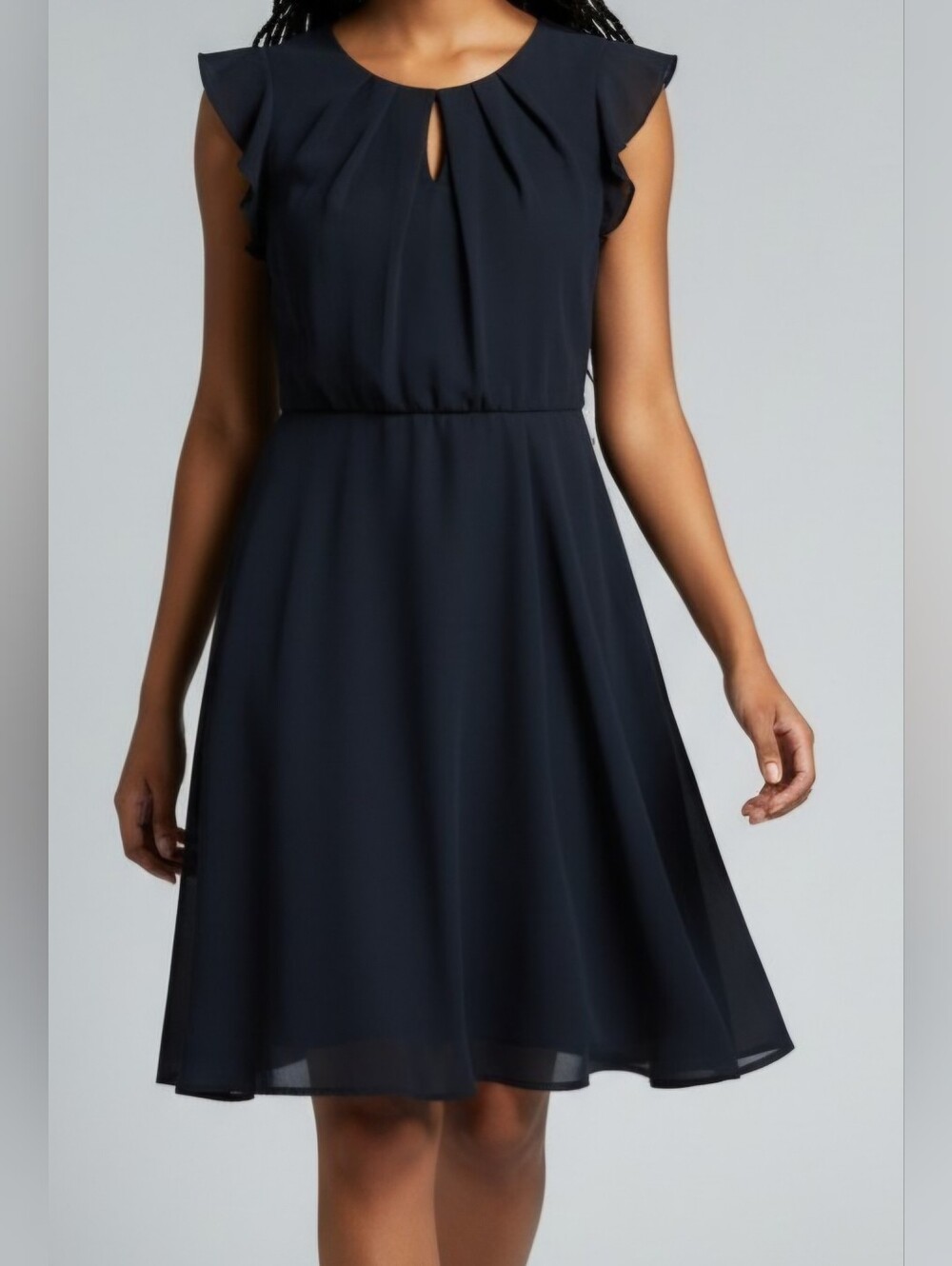 Express Black Ruffle Sleeve Pleated Mini Dress whimsigoth Business Casual Office